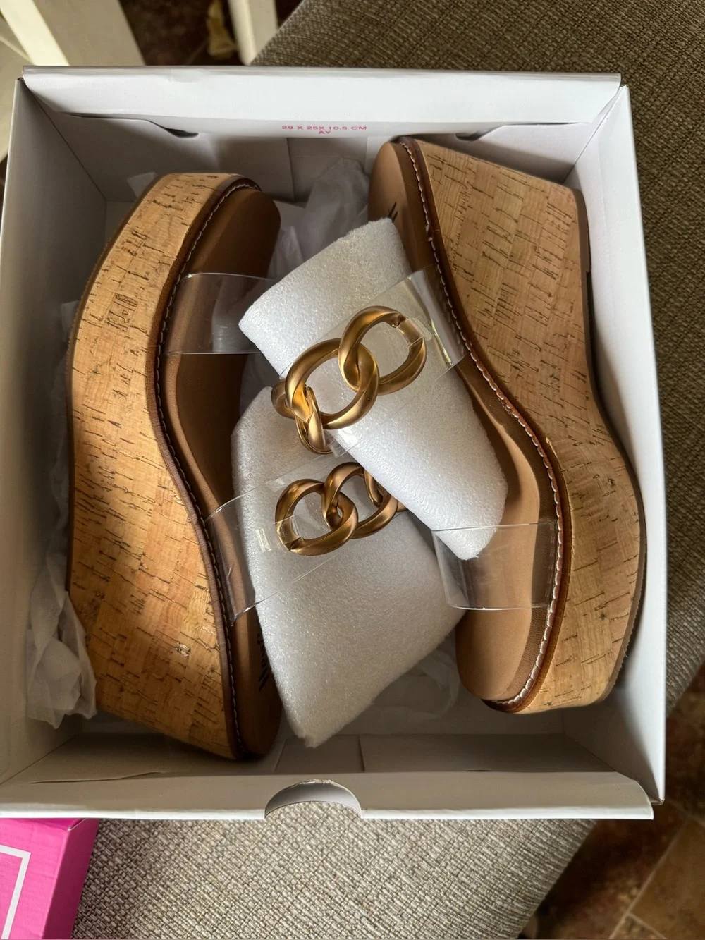 HeyGirl by Corky’s Clear Cork Wedge Sandals with Gold Chain Detail -NWT!